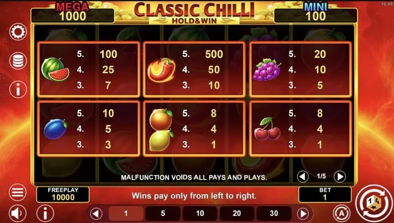 Classic Chilli Hold & Win - Bónusz érmék a mezőn